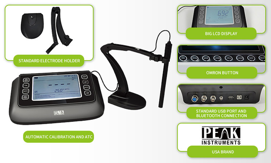 Calibrazione accurata 3 punti di banco pH dell'acqua mV Meter con schermo LCD da 6,5 pollici
